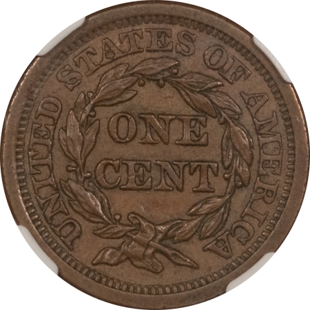 New Store Items 1856 BRAIDED HAIR LARGE CENT, UPRIGHT 5 – NGC AU-58 BN, PERFECT HIGH GRADE