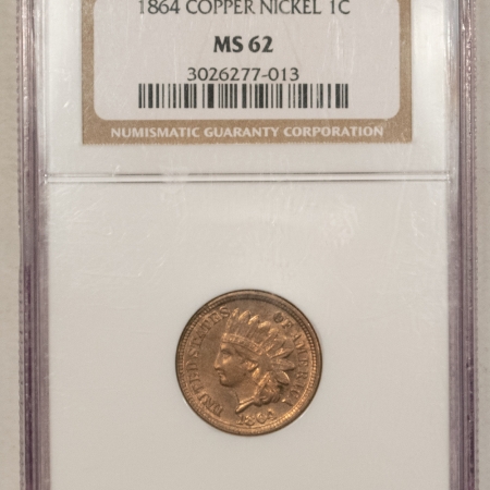 Indian 1864 INDIAN HEAD CENT, COPPER NICKEL – NGC MS-62, LUSTROUS REAL BU!