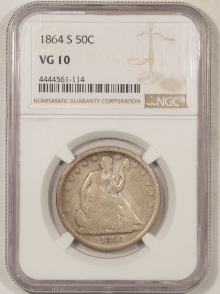 New Store Items 1864-S SEATED LIBERTY HALF DOLLAR – NGC VG-10
