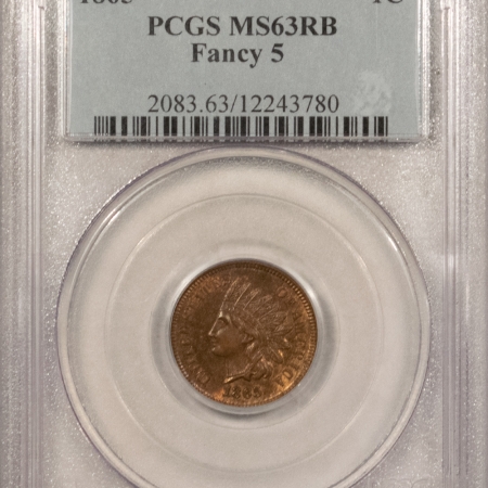 Indian 1865 INDIAN HEAD CENT, FANCY 5 – PCGS MS-63 RB, CHOICE & FRESH!