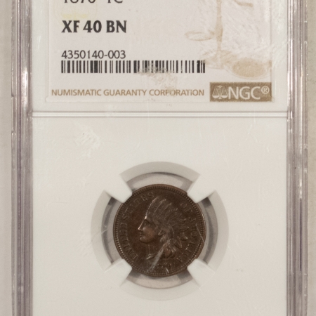 Indian 1870 INDIAN HEAD CENT – NGC XF-40 BN, REALLY NICE QUALITY!