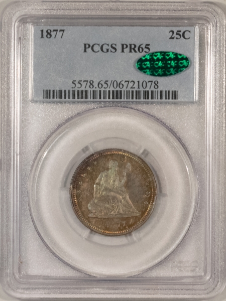 New Store Items 1877 PROOF SEATED LIBERTY QUARTER – PCGS PR-65, CAC! MUCH PRETTIER IN HAND! PQ!