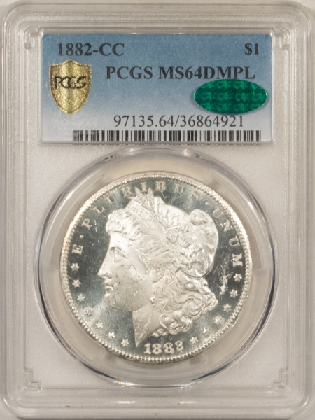 New Store Items 1882-CC MORGAN DOLLAR – PCGS MS-64DMPL, CAC APPROVED! PQ! BLACK & WHITE!