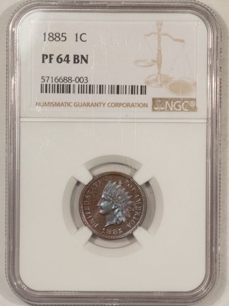 New Store Items 1885 PROOF INDIAN CENT – NGC PF-64 BN, PRETTY & PREMIUM QUALITY!