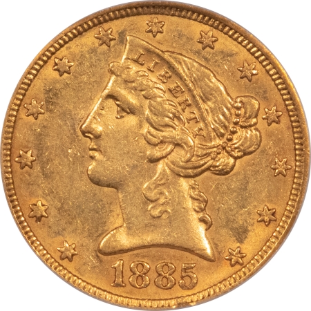 New Store Items 1885 $5 LIBERTY HEAD GOLD – ICG AU-58