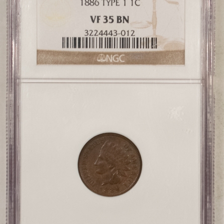 Indian 1886 INDIAN HEAD CENT, TYPE I – NGC VF-35 BN