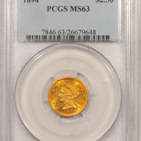 $2.50 1894 $2.50 LIBERTY GOLD – PCGS MS-63, SCARCE, FRESH, FROSTY & PREMIUM QUALITY!