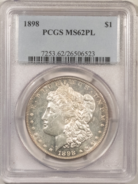 New Store Items 1898 MORGAN DOLLAR – PCGS MS-62 PL, WHITE WITH NICE MIRRORS!