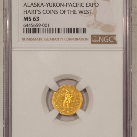 New Store Items 1909 WA GOLD 1DWT ALASKA-YUKON-PACIFIC EXPO HARTS COINS OF THE WEST – NGC MS-63