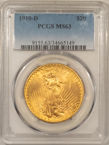 New Store Items 1910-D $20 ST GAUDENS GOLD – PCGS MS-63, CHOICE!
