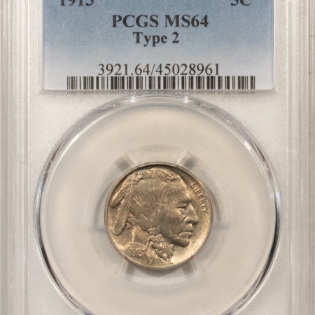 Buffalo Nickels 1913 TYPE 2 BUFFALO NICKEL – PCGS MS-64, PQ!