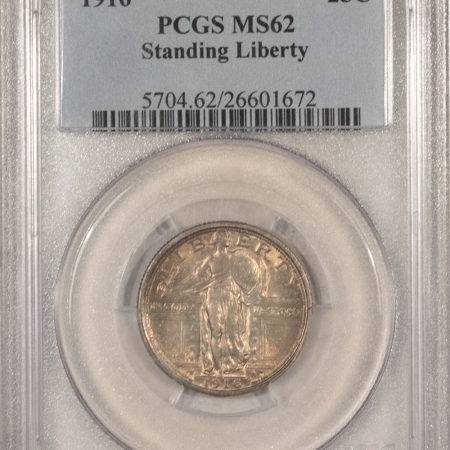 U.S. Certified Coins 1916 STANDING LIBERTY QUARTER – PCGS MS-62, SATINY LUSTER & MARK-FREE BU!
