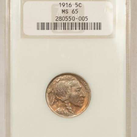 Buffalo Nickels 1916 BUFFALO NICKEL – NGC MS-65, OLD FATTIE HOLDER, PRETTY COLOR!