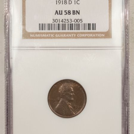 New Store Items 1918-D LINCOLN CENT – NGC AU-58 BN, PREMIUM QUALITY, LOOKS CHOICE BU!