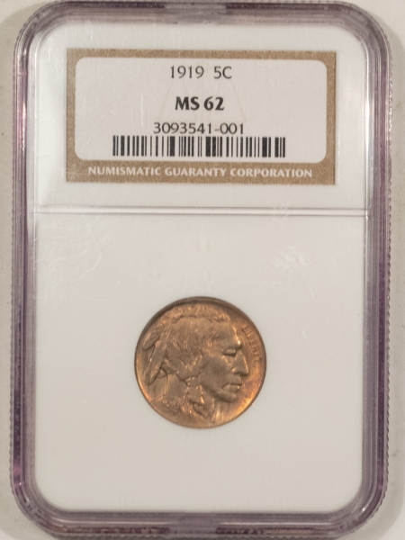 New Store Items 1919 BUFFALO NICKEL – NGC MS-62, LUSTROUS & LOOKS CHOICE!