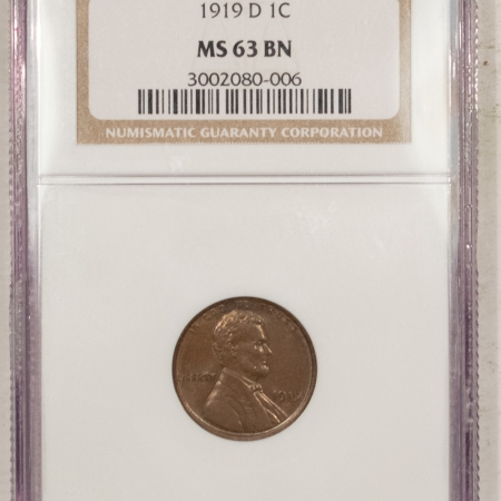 New Store Items 1919-D LINCOLN CENT – NGC MS-63 BN, PREMIUM QUALITY! REALLY CHOICE!