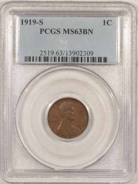 Lincoln Cents (Wheat) 1919-S LINCOLN CENT – PCGS MS-63 BN, CHOICE!