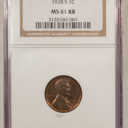 Lincoln Cents (Wheat) 1928-S LINCOLN CENT PCGS MS-61 RB, LOOKS CHOICE, POPULATION 1!