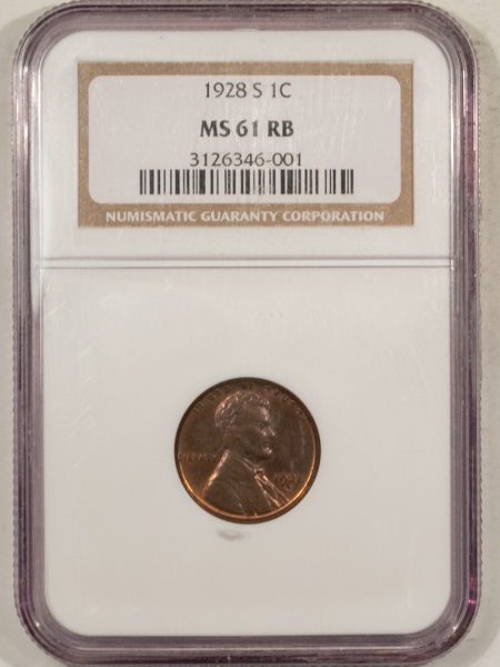New Store Items 1928-S LINCOLN CENT PCGS MS-61 RB, LOOKS CHOICE, POPULATION 1!
