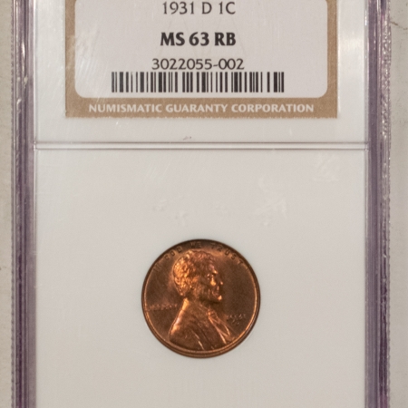 Lincoln Cents (Wheat) 1931-D LINCOLN CENT NGC MS-63 RB, PRETTY COLOR!