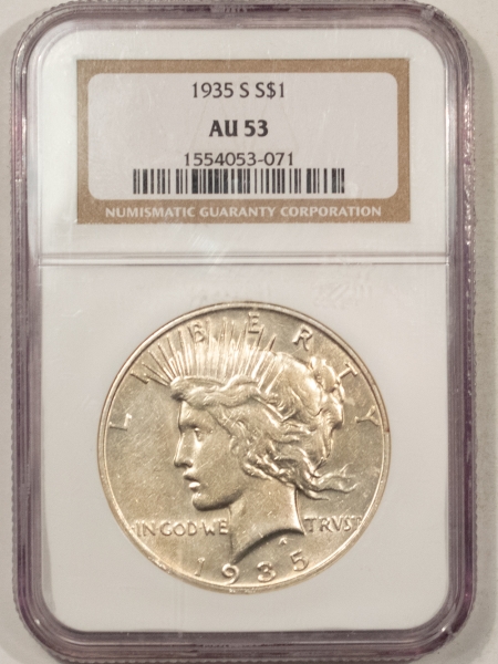 New Store Items 1935-S PEACE DOLLAR – NGC AU-53, WHITE & UNTONED!