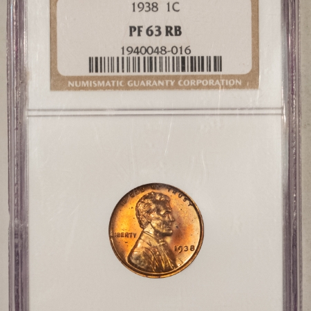 Lincoln Cents (Wheat) 1938 PROOF LINCOLN CENT – NGC PF-63 RB, PRETTY!