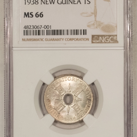 Other Numismatics 1938 TERRITORY OF NEW GUINEA 1 SHILLING, KM-8 – NGC MS-66, SCARCE THIS NICE!