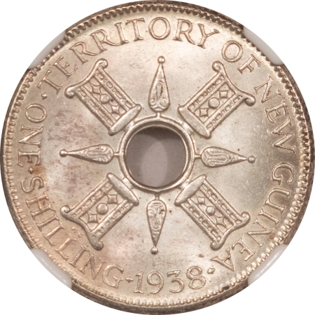 Other Numismatics 1938 TERRITORY OF NEW GUINEA 1 SHILLING, KM-8 – NGC MS-66, SCARCE THIS NICE!