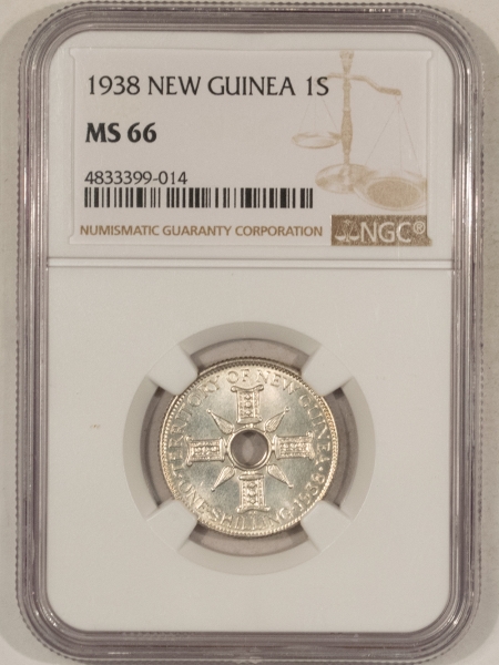 New Store Items 1938 TERRITORY OF NEW GUINEA 1 SHILLING, KM-8 – NGC MS-66, SCARCE THIS NICE!