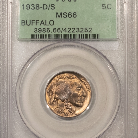 Buffalo Nickels 1938-D/S BUFFALO NICKEL – PCGS MS-66 OGH, GORGEOUS & PQ!