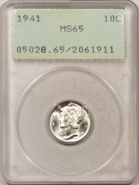 New Store Items 1941 MERCURY DIME – PCGS MS-65, RATTLER HOLDER, PQ++, LOOKS 66+