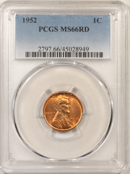 New Store Items 1952 LINCOLN CENT PCGS MS-66 RD, BLAZING ORIGINAL RED