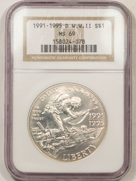 New Store Items 1991-1995 D WORLD WAR II SILVER DOLLAR, NGC MS-69, WHITE & VIRTUAL PERFECTION!