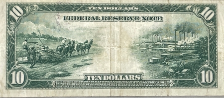 New Store Items 1914 $10 FEDERAL RESERVE NOTE, 1-A BOSTON, WHITE-MELLON, FR-907B, NICE BRIGHT VF