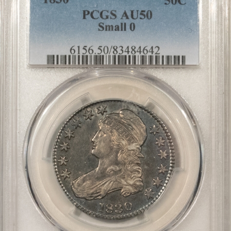 U.S. Certified Coins 1830 CAPPED BUST HALF DOLLAR, SMALL 0 – PCGS AU-50, PRETTY!