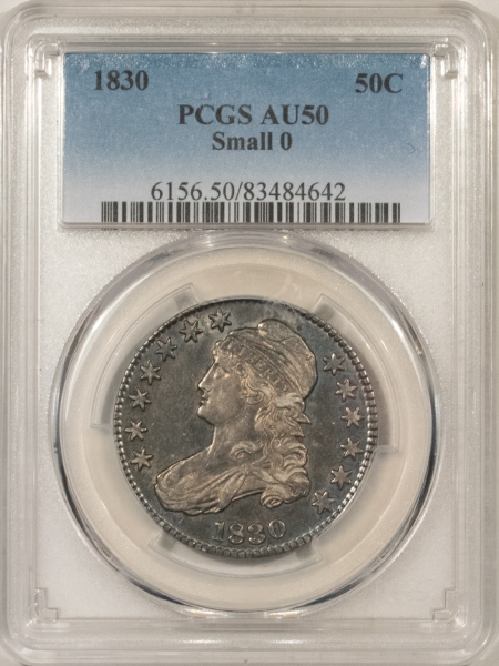 New Store Items 1830 CAPPED BUST HALF DOLLAR, SMALL 0 – PCGS AU-50, PRETTY!