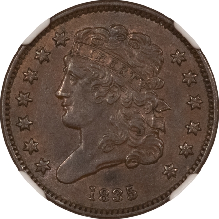 New Store Items 1835 CLASSIC HEAD HALF CENT – NGC AU-55 BN, SMOOTH & PQ, LOOKS MINT STATE!