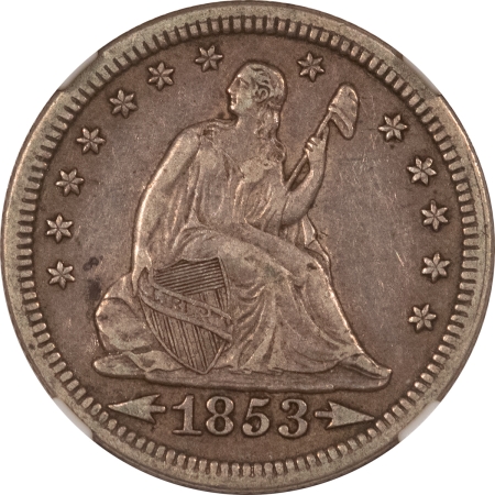 Liberty Seated Quarters 1853 SEATED LIBERTY QUARTER, ARROWS & RAYS – NGC XF-45, PQ, PERFECT ORIGINAL!