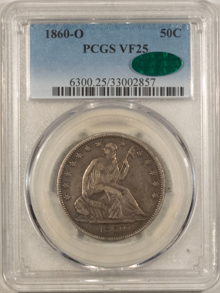 New Store Items 1860-O SEATED LIBERTY HALF DOLLAR – PCGS VF-25, CAC APPROVED!