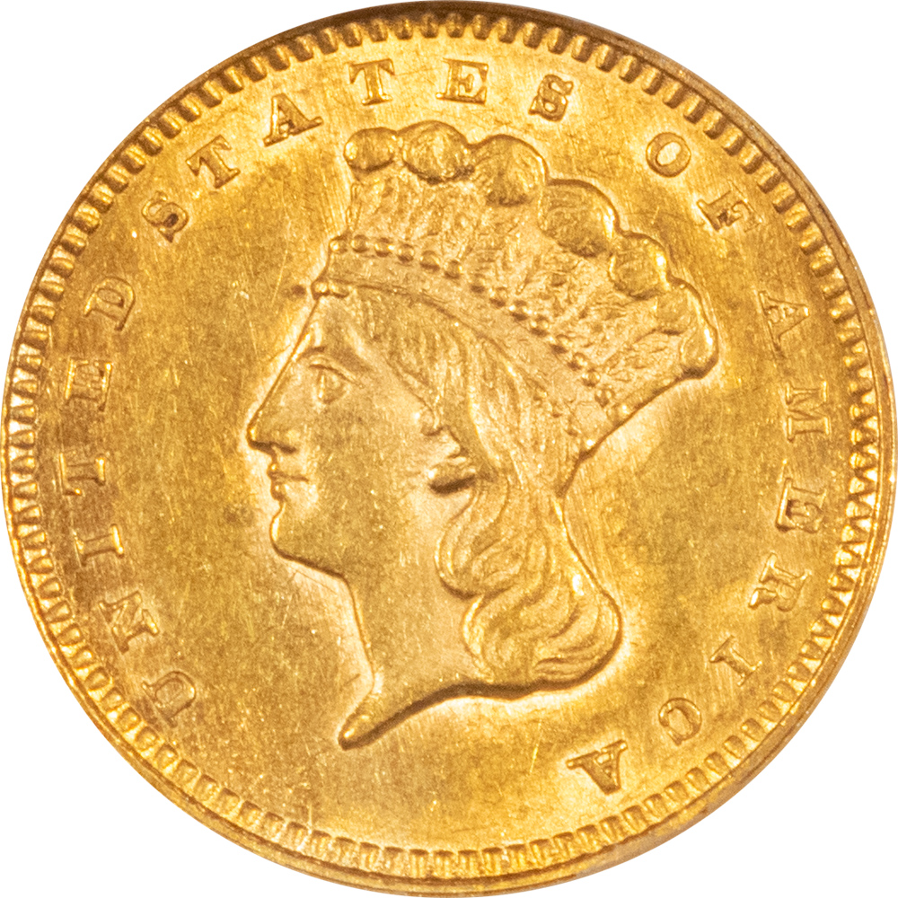 1862 1 GOLD DOLLAR NGC MS 61 MARK FREE ATTRACTIVE CIVIL WAR DATE 