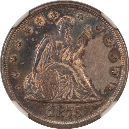 New Certified Coins 1875 TWENTY CENT PIECE – NGC MS-62, FRESH ORIGINAL TONED & SEMI PROOFLIKE