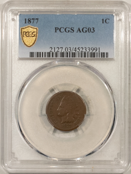 Indian 1877 INDIAN CENT – PCGS AG-3, SMOOTH BROWN & NICE KEY-DATE!