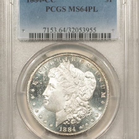 Morgan Dollars 1884-CC MORGAN DOLLAR – PCGS MS-64 PL, FLASHY MIRRORS, GREAT PROOFLIKE CONTRAST!