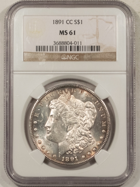 Morgan Dollars 1891-CC MORGAN DOLLAR – NGC MS-61, ORIGINAL & LOOKS CHOICE!