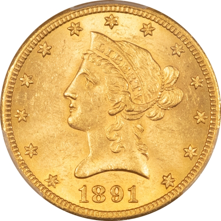 $10 1891-CC $10 LIBERTY HEAD GOLD – PCGS MS-62, FLASHY & PREMIUM QUALITY!