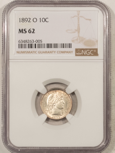 Barber Dimes 1892-O BARBER DIME – NGC MS-62, MOSTLY WHITE!