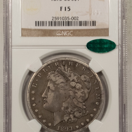 CAC Approved Coins 1893-CC MORGAN DOLLAR – NGC F-15, CAC APPROVED! ORIGINAL & LOW POP!