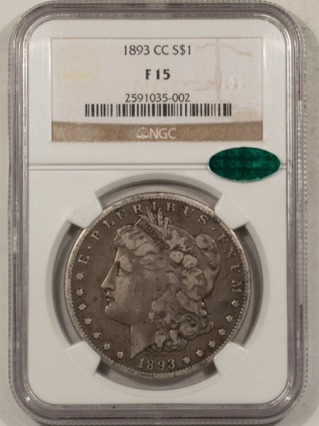 CAC Approved Coins 1893-CC MORGAN DOLLAR – NGC F-15, CAC APPROVED! ORIGINAL & LOW POP!