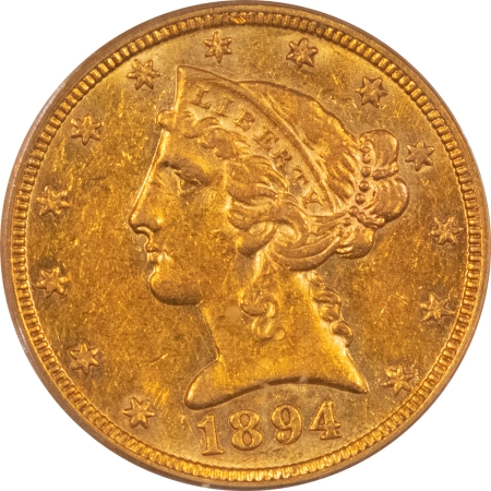 $5 1894-O $5 LIBERTY HEAD GOLD – PCGS AU-55, FLASHY NEW ORLEANS MINT!