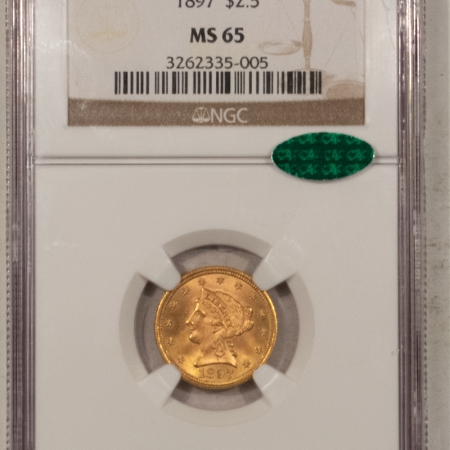 $2.50 1897 $2.50 LIBERTY HEAD GOLD – NGC MS-65, FRESH GEM! CAC APPROVED!